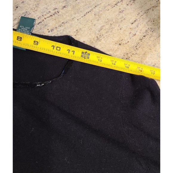 Lauren Ralph Lauren Size M Vintage Black Cashmere Wool Angora Cardigan Beaded - Picture 4 of 12